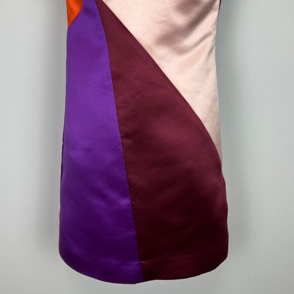 Milly Womens Peau De Soie Colorblock Seamed Shift Dress Burgundy Purple size 2 - Picture 8 of 12